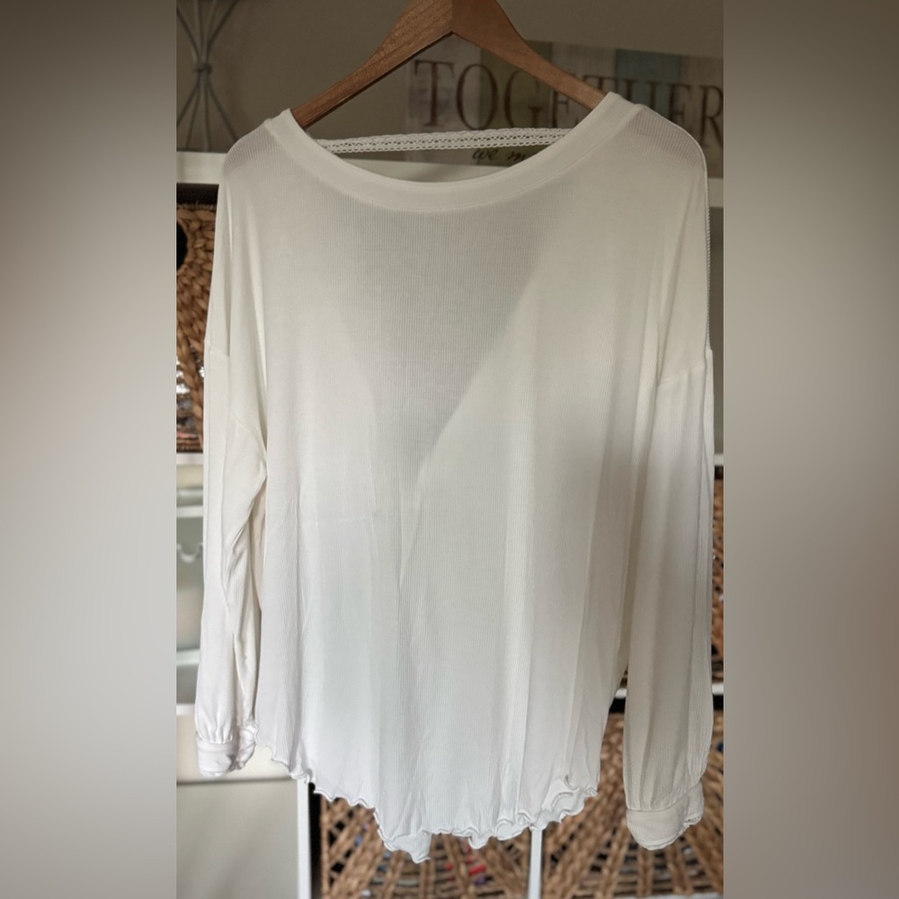 Free People White Oversized Twist Open Back Long Sleeve